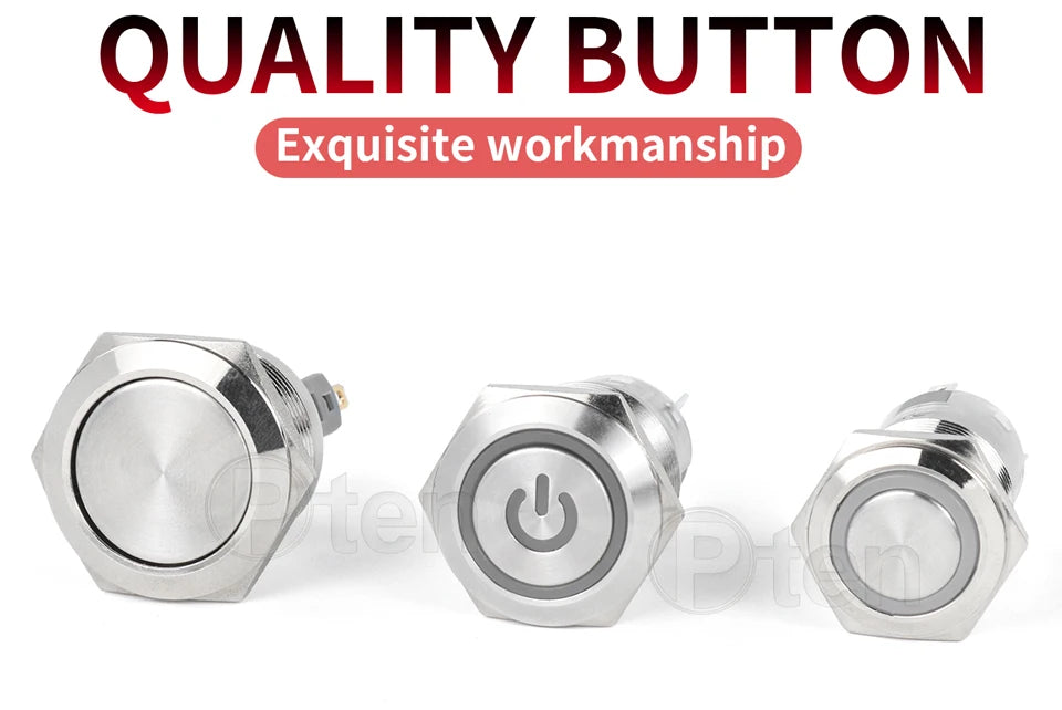 2NO2NC 16/19/22mm Waterproof Metal Push Button Switch LED Light Momentary Car Engine Power Switch 3/6/12/24/220V silver 1NO1NC