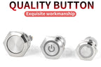 2NO2NC 16/19/22mm Waterproof Metal Push Button Switch LED Light Momentary Car Engine Power Switch 3/6/12/24/220V silver 1NO1NC