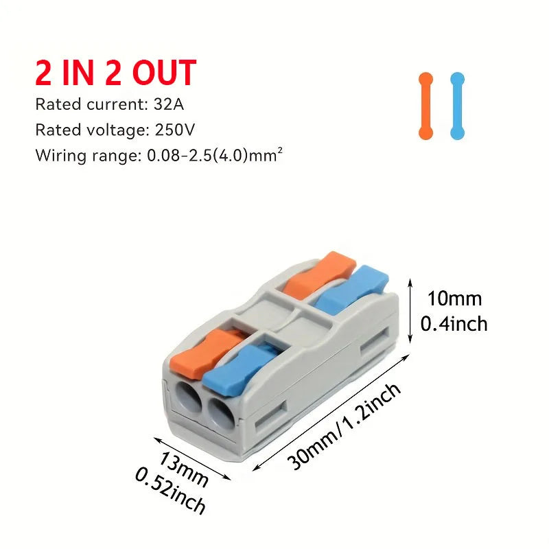 5Pcs Ip68 Waterproof Cable Connector Quick Connection 2 in 2 Out /3 in 3 Out Electrical Terminal Adapter Wire Connector