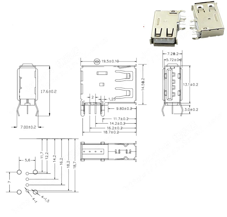 5PCS USB Interface Socket Type A Standard Port Female Male Solder Jacks Connector DIP Straight Vertical Bend Needle PCB Socket