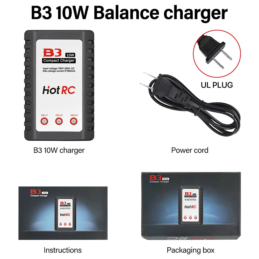 HotRC A400/B3 10W Balance Charger 2S/3S/4S Cells 100V-240V AC EU/US Plug Lipo Battery Fast Charger Remote Control Car Charger