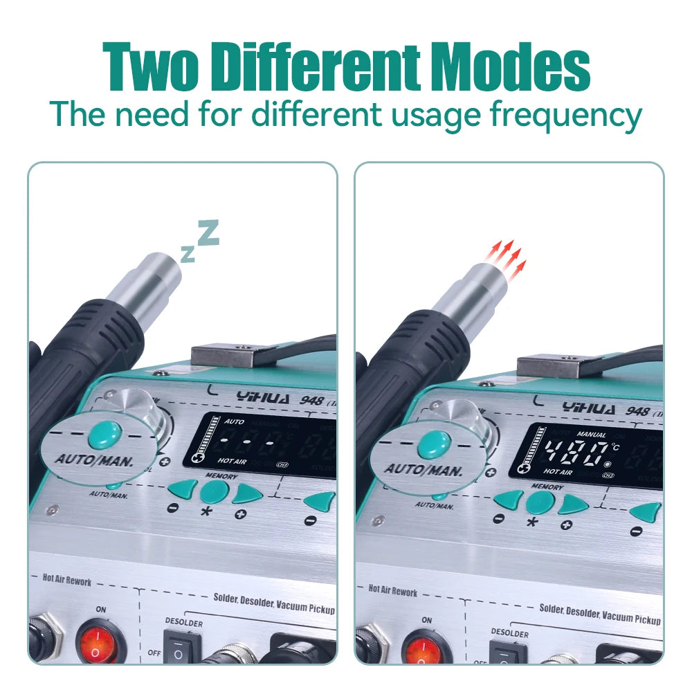 YIHUA 948-II Suction Tin Gun Desoldering Station Hot Air Gun Soldering Iron Suction Pen 4 IN 1 Intelligent Soldering Station