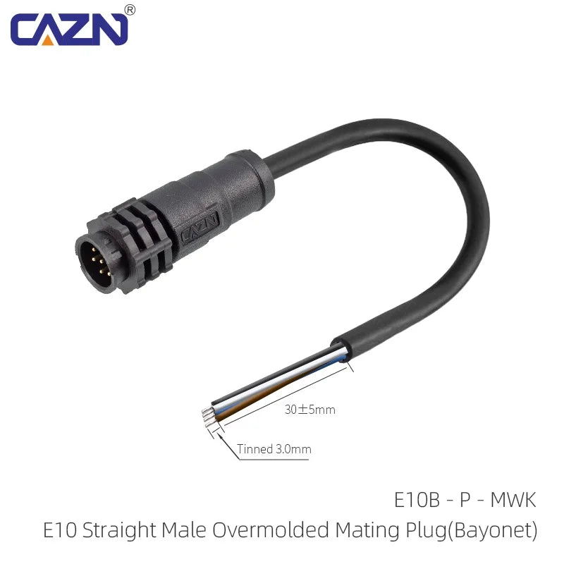 CAZN Plastic Straight Angled Male Female Circular Connectors E10 Waterproof Bayonet Connector 2-12 Pin with Unshielded PVC Wire