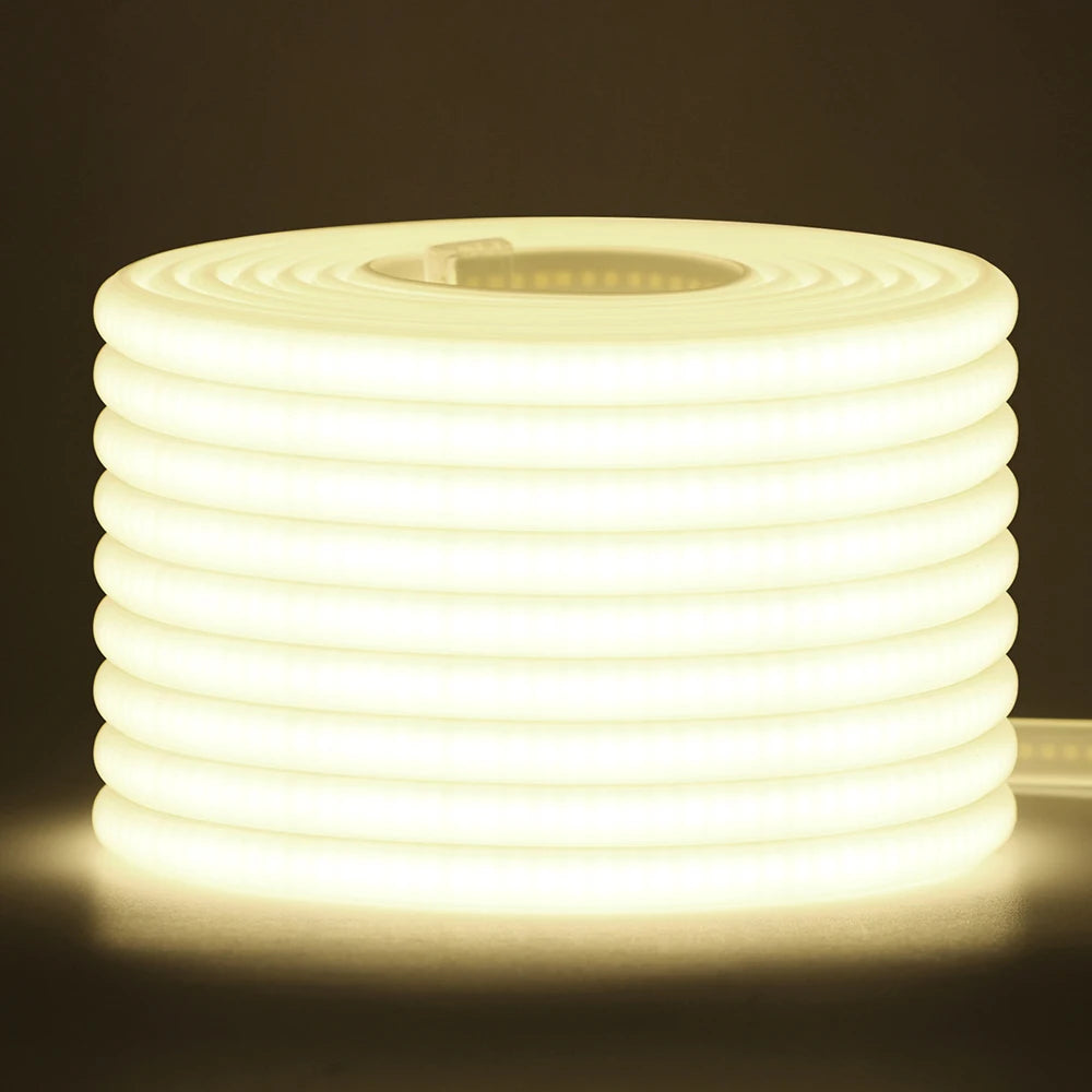 Dimmable 220V COB LED Neon Strip Light Switch Dimmer Power Kit 5m 10m 30m 3000K 4000K 6000K 288 LEDs Flex Tape 0.5m Waterproof