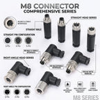 M8 Sensor Connector Waterproof Male&female Plug Straight Angle Screw Threaded Coupling 3pin 4pin 5pin 8pin
