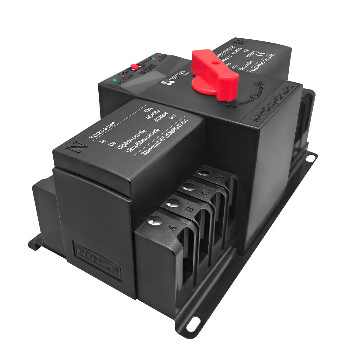 TOMZN TOQ3 Built-in Circuit Breaker Short-circuit Protection Overload Protection 2 Input 2/1 Output 2P 4P 63A 125A Night Light