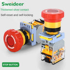 Emergency Stop Push Button Switch with Light 22mm Button Mushroom Head Self Locking Latching Power Switch Knob Switch Red AC220V