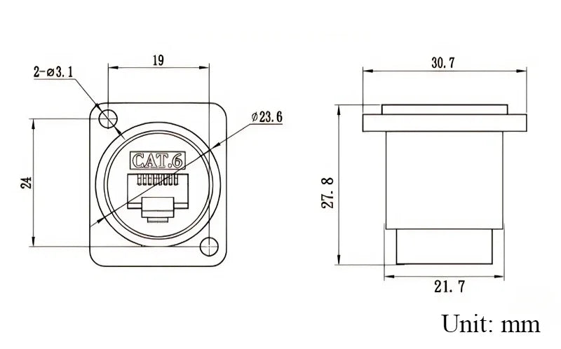 1pc Metal Round/D Type Module RJ45 CAT6&USB 2.0/3.0&Type C&HDMI-Jack Socket Through Network Panel Mounting Electronic Connector