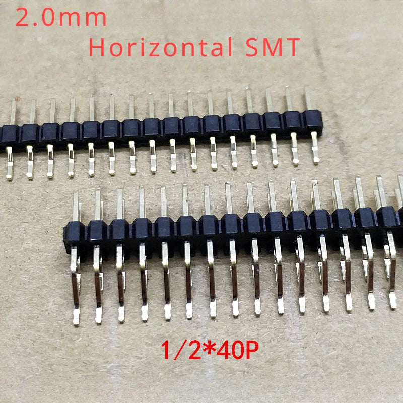 5pcs 2.0mm Right Angle SMD Single Row 1X40P Dual 2X40P Breakable Right Angle SMT Gold-plated RA Horizontal SMT Male Pin Header