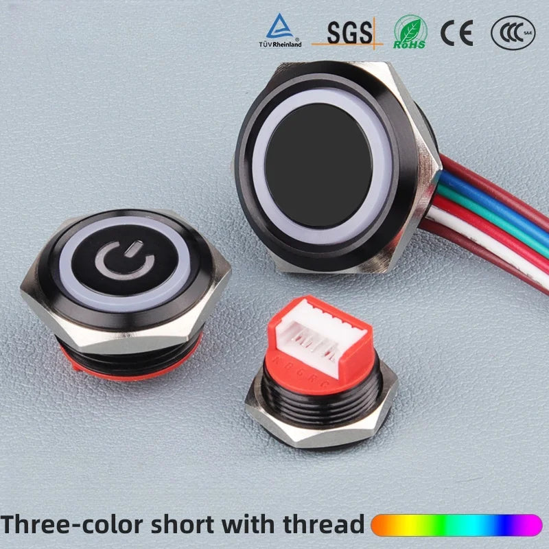 12 16 19 22mm Oxidized Black Ultra-thin Light Touch Button Tri-color Switch Waterproof IP65 Start Power Signal