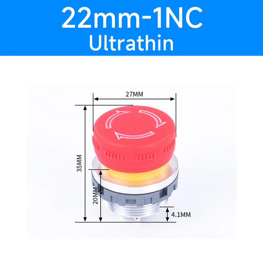 16mm 22mm Ultra Thin Plastic emergency stop button mushroom emergency switch self-locking stop charging pile power outage on off