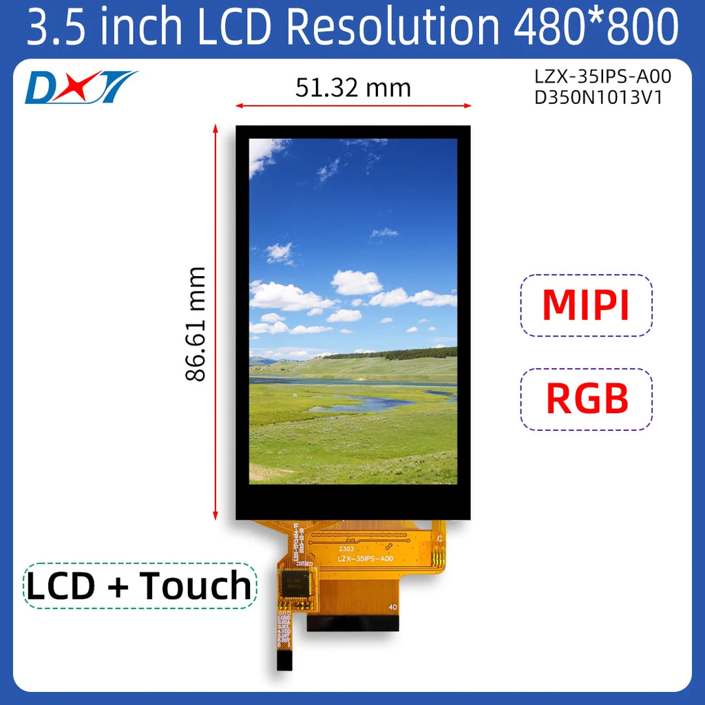 3.5 Inch LCD Touch Display Module ST7701S TFT with Capacitive Touch TP Resolution 480*800 MIPI and RGB Interface LZX-35IPS-A00