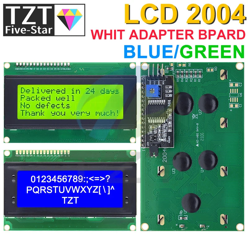 TZT LCD2004+I2C 2004 20x4 2004A Blue/Green screen HD44780 Character LCD /w IIC/I2C Serial Interface Adapter Module For Arduino