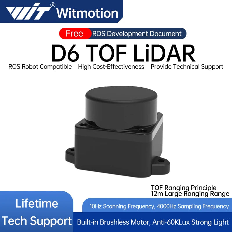 WitMotion TOF Laser Lidar Outdoor Light Resistance 5000Hz 60Klx 12m 360° Scanning
