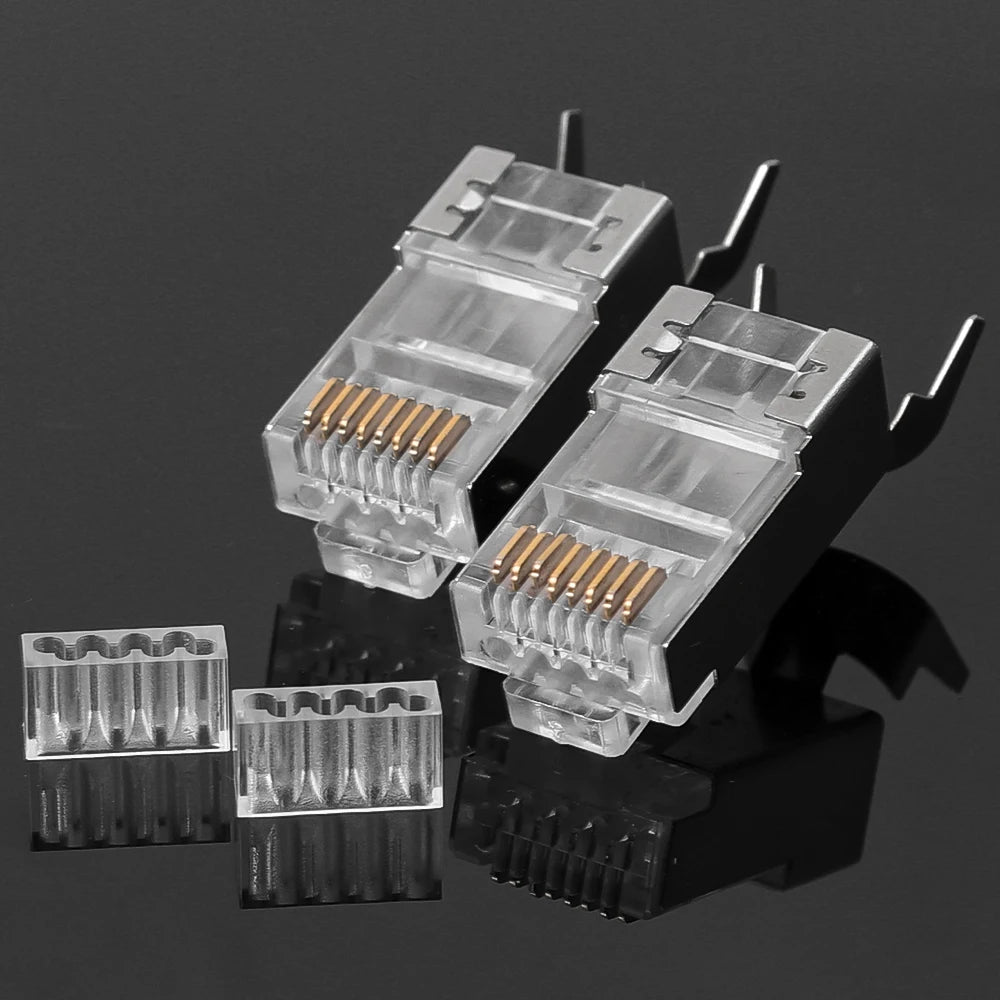 1/10PCS RJ45 Cat7 Cat6A Shielded Pass Through Connector 8P8C 50UM Gold Plated FTP/STP | RJ45 Network Modular Plug Crystal Head