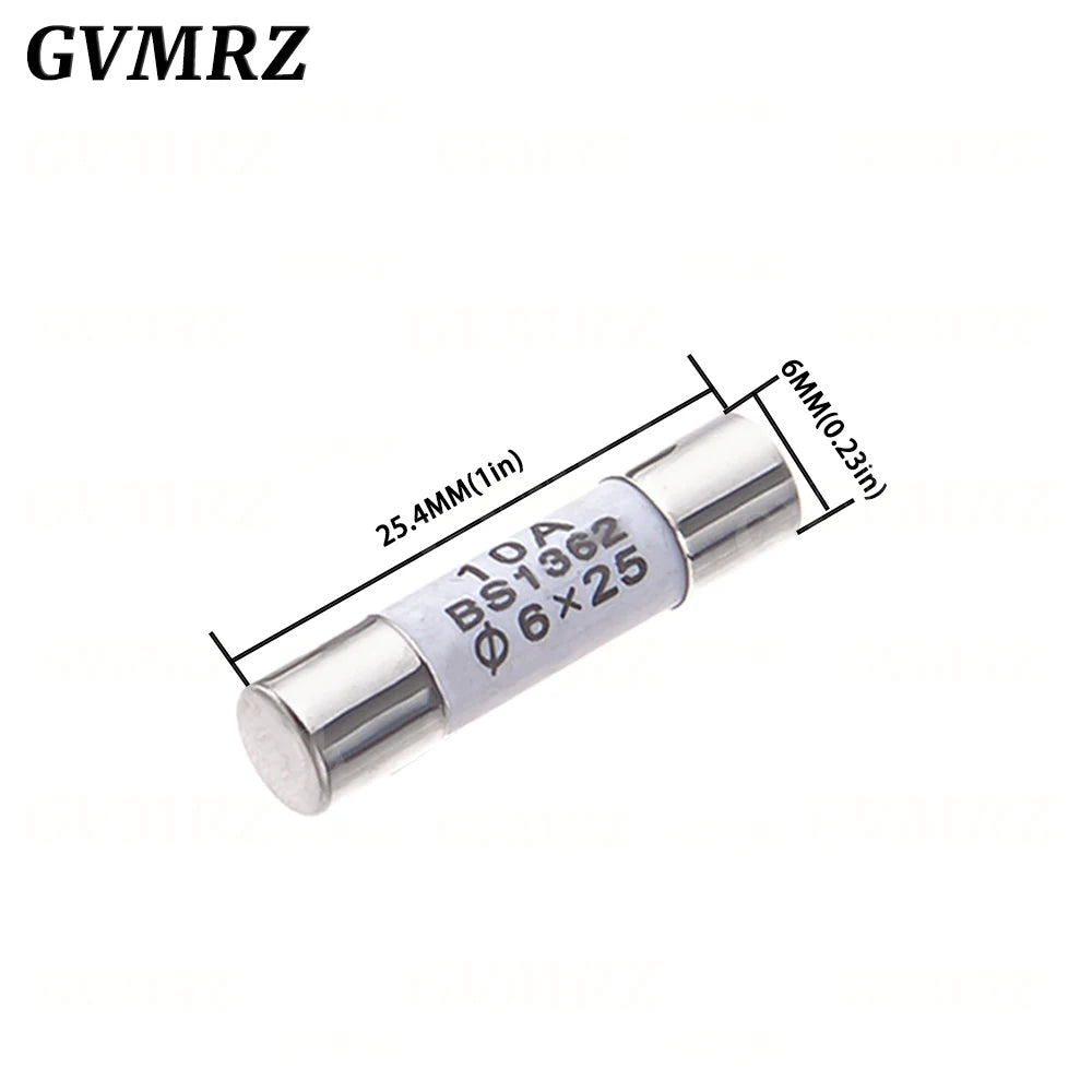 10PCS 6*25mm Ceramic Fuse 6*25 Ceramic insurance Tube 6X25MM 0.5A 1A 2A 3A 5A 6A 7A 8A 10A 15A 20A 25A 30A 250V RO57 Fuse BS1362