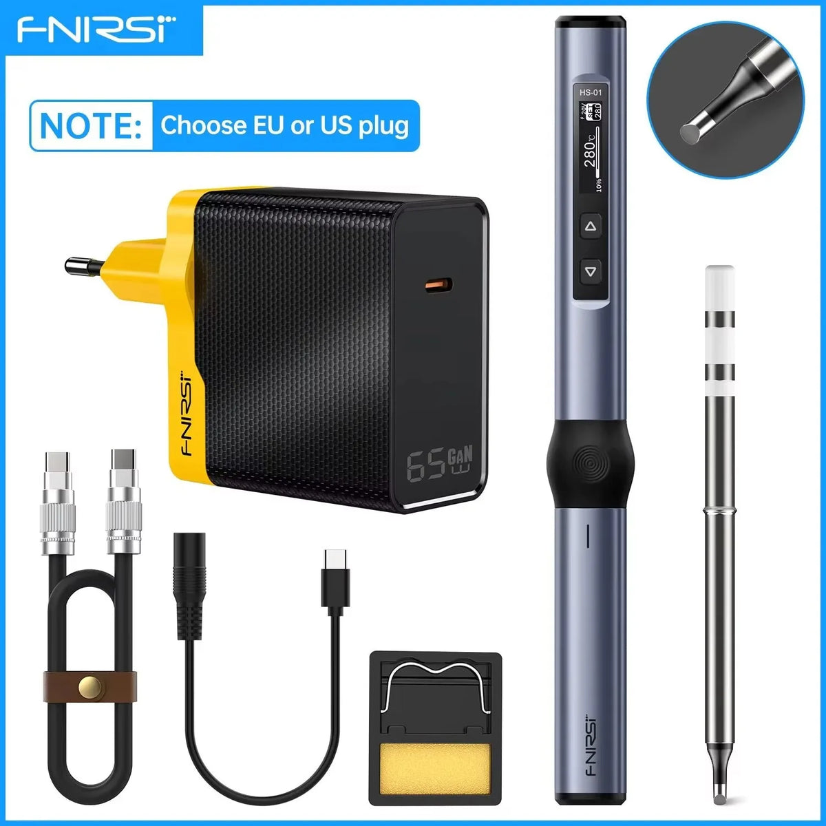 FNIRSI HS-01 Smart Soldering Iron 80-420℃ Rapid Heating PD 65W Type-c Charge Digital Display Screen Portable Welding Repair Tool