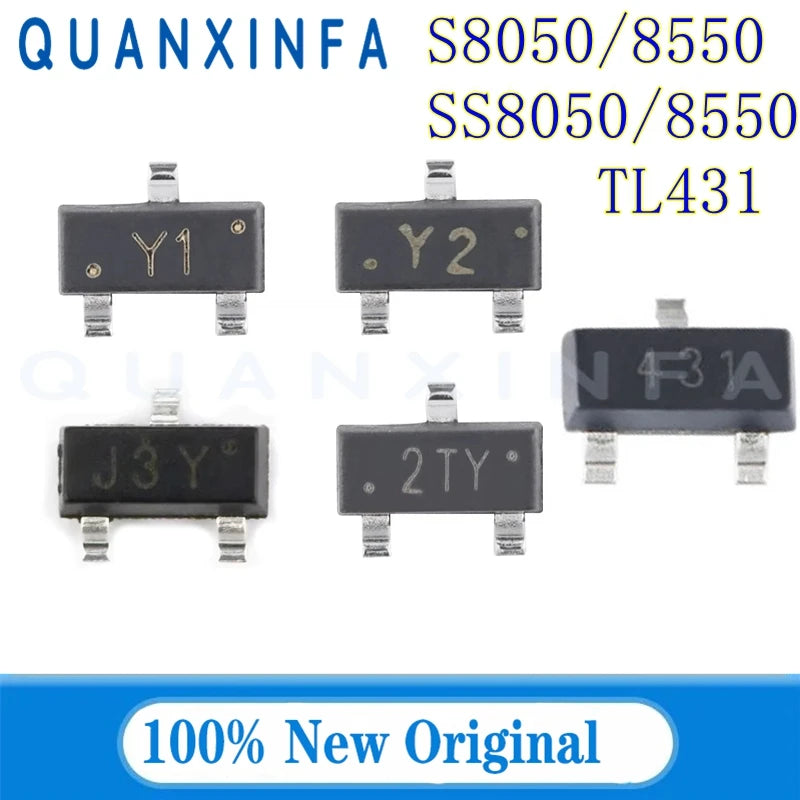 50-100PCS S8050 S8550 SS8050 SS8550 TL431 SOT23 Y1 J3Y 2TY Y2 SMD NPN/PNP transistors