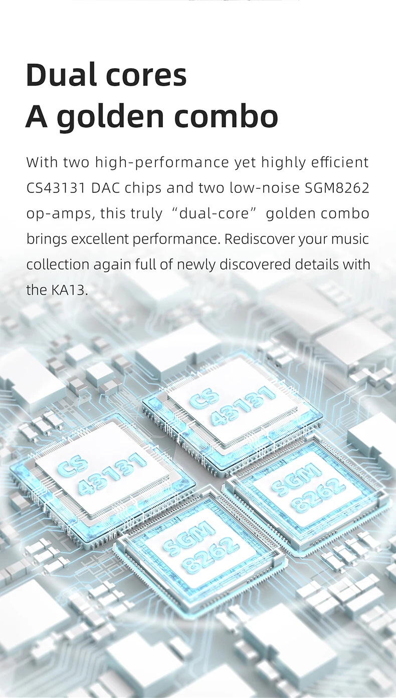 FiiO KA13 Dual CS43131 Portable DAC Amplifier for IOS/Android 3.5mm and 4.4mm Balanced Output, 550mW high Power