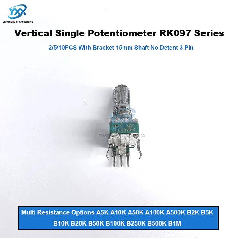 2/5/10PCS RK097 R097 Vertical Precision Potentiometer with Bracket 15mm Handle No Gear 3 Feet A/B10K 2K 5K 50K 100K 250K 1M