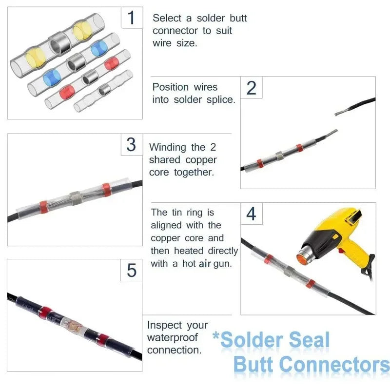 250PCS Solder Seal Wire Connector 530pcs Heat Shrink Tubing Butt Connector Kit Automotive Marine Insulated with 300W Hot Air Gun