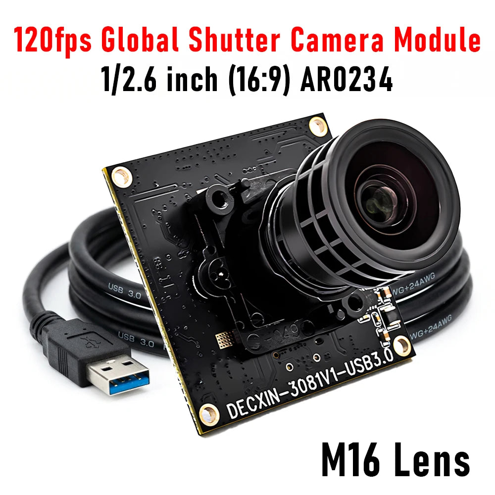 2.3MP 120FPS Global Shutter USB 3.0 Camera Module AR0234 1/2.6" CMOS M16 Lens UVC Plug Play Machine Vision Video Conferencing