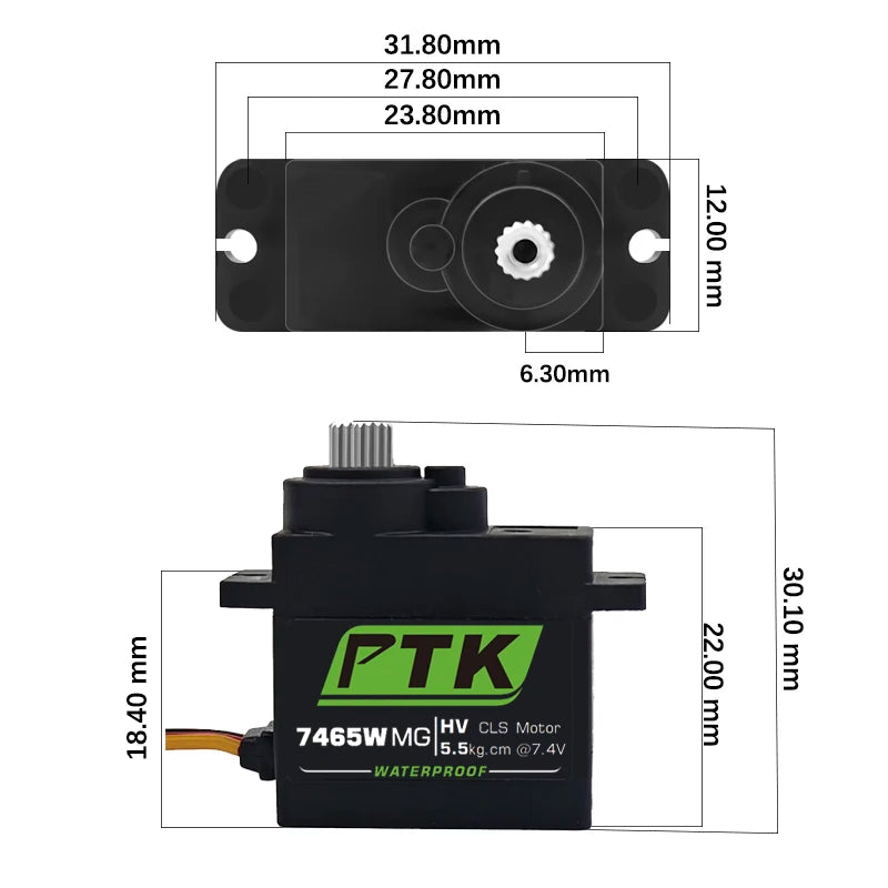 PTK 7465W MG Waterproof servo Metal gear 9g micro servo 5mm 180° robotic model aircraft fixed wing digital servo