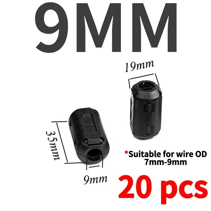 20Pcs 3.5/5/7/9/11/13/15mm EMC Ring Core Ferrite Bead Clamp Choke Coil Ferrite Filter Clip Cable for Black Magnetic Snap-on