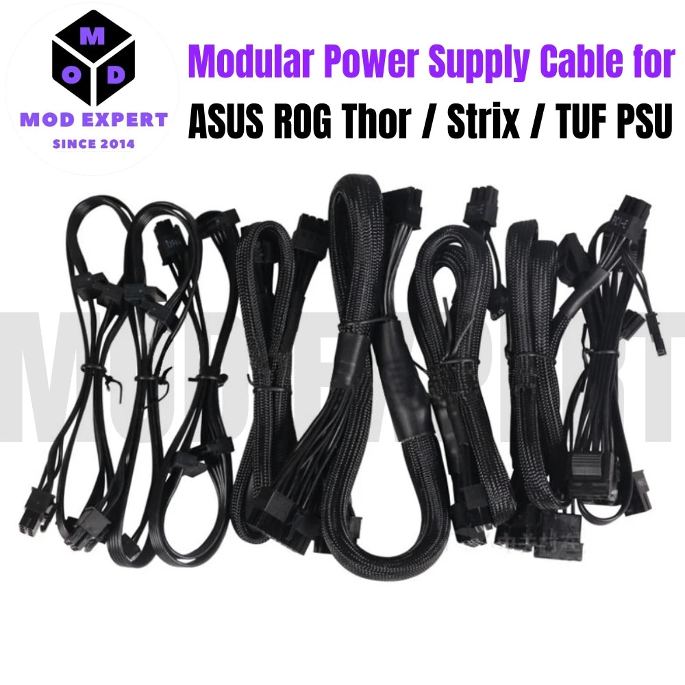 Modular Power Cable for ASUS ROG THOR/STRIX/TUF 750W 850W 1000W 1200W, 1600W PSUs, PCIe 8Pin, CPU 4+4Pin, SATA, Molex IDE, 24Pin