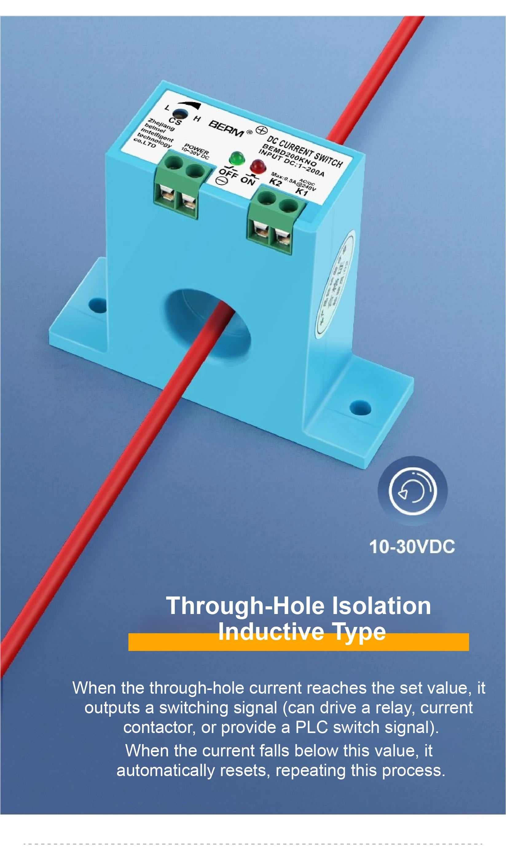 BEMD200 DC Current Sensor 1-200A 10-30VDC Current Transformer Overcurrent Protection Relay Current Detection Switch PLC