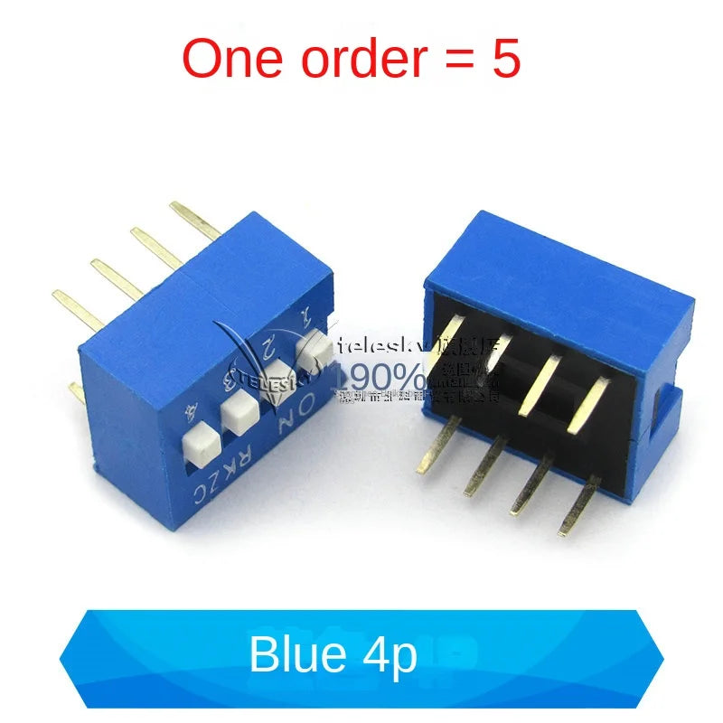 5PCS Dial Switches Toggle Side Dial Flat Dial Coding Patch 2P 4 5 6 8 9 10 Bit 2.54mm Red Blue Black