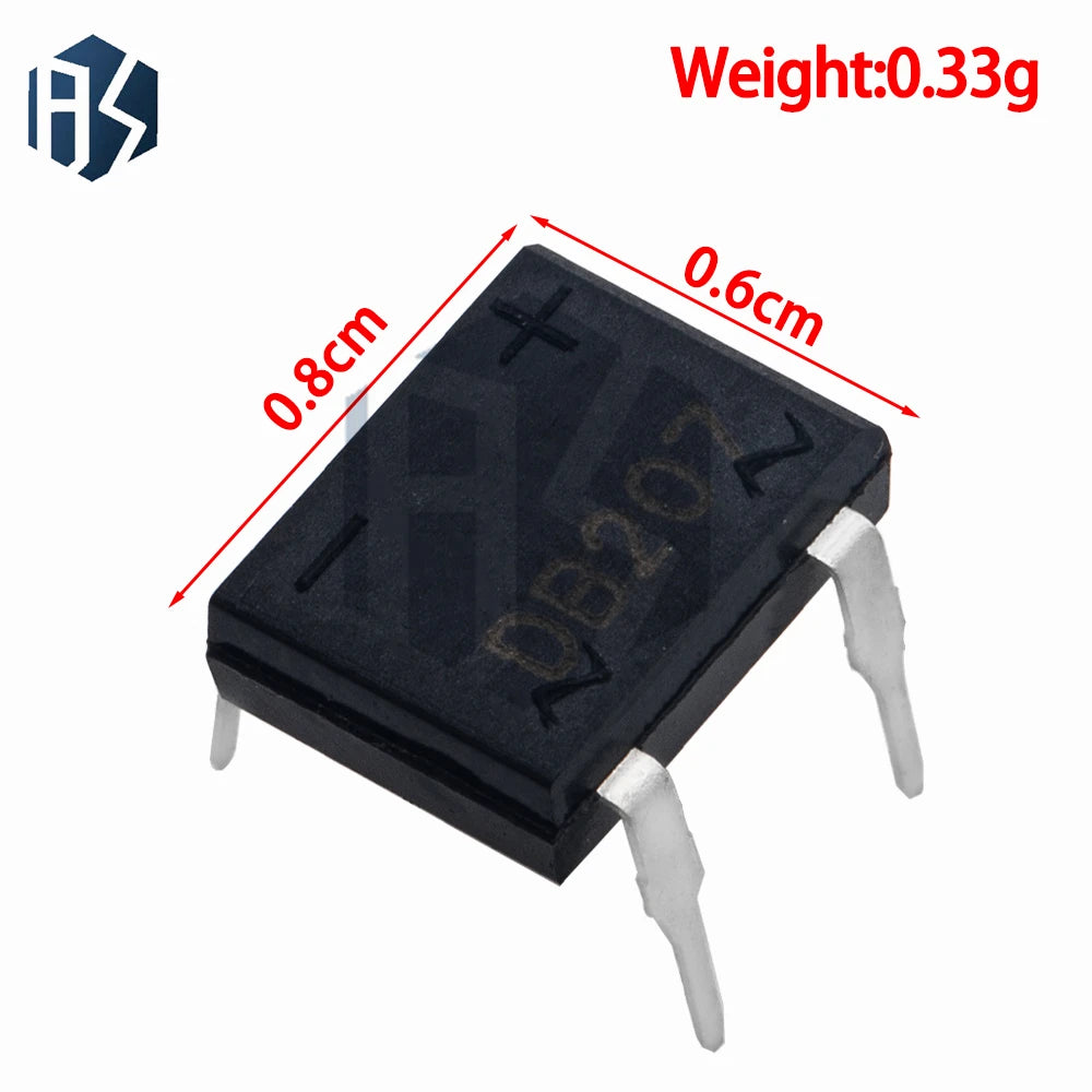 10pcs/lot diode bridge retifica DB207 DIP-4 DB207S DIP4 2A 1000V power diode rectifier 1000v electronic components