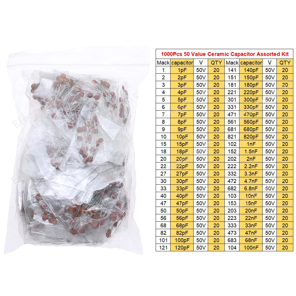 Ceramic Capacitor Assorted Kit Electronic Components Package Samples Diy Kit High voltage Ceramic Capacitor
