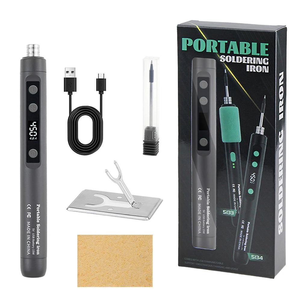 Portable Cordless Soldering Iron Kit with Adjustable Temperature 200-450℃ Type-C USB Charging for Electronics Repair