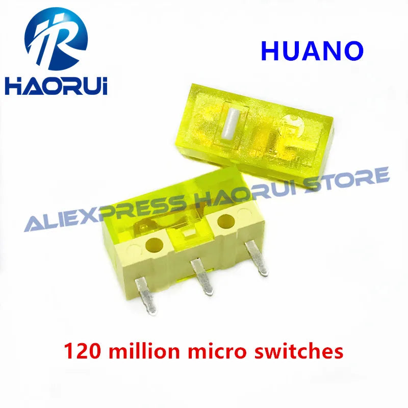 10Pcs HUANO Transparent Green Yellow Purple micro switch 90 / 100 / 120 million click lifespan computer mouse microswitch button