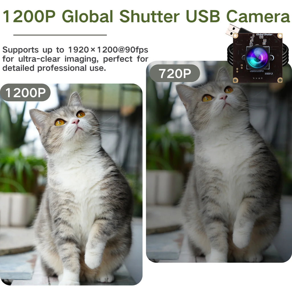 ELP AR0234 Global Shutter USB Camera 1080P 90fps Wide Angle No Distortion UVC Mini Webcam for Golf High Speed Sport PC