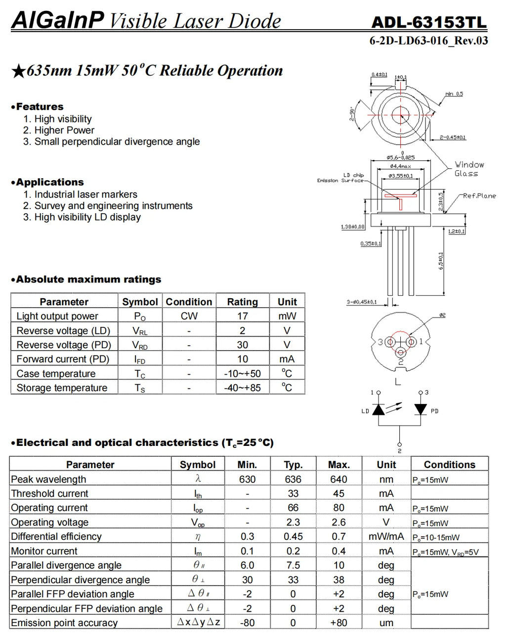 1piece 635nm 5mW RED Laser Diode TO56 N-Type RLD63NPC5 C6 638nm 640nm 10mW 15mW 30mW 50mW 120mW LD185mW GH0631IA2KC