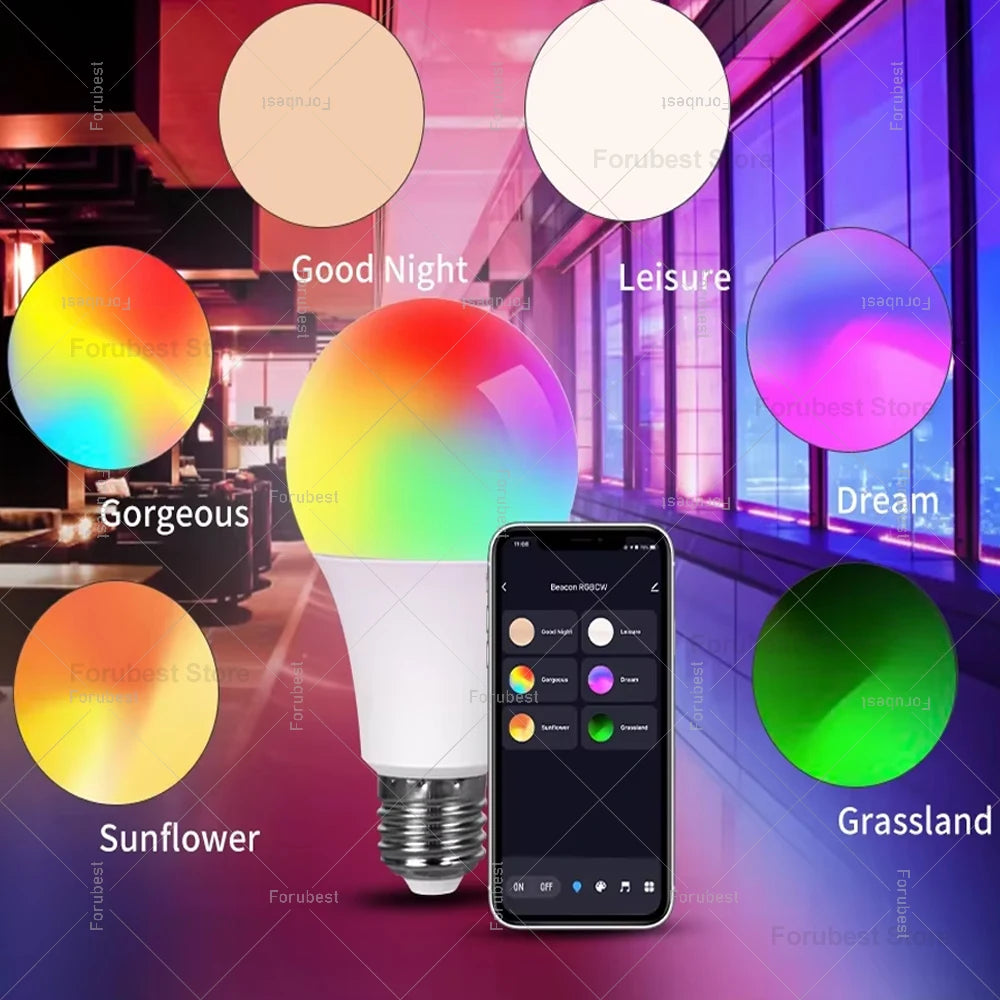 Tuya Smart LED Light Bulb E27 RGB CW 15W 20W WiFi Bluetooth Led Lamp Home Decor Lighting 220V 110V For Alexa Amazon Google Voice