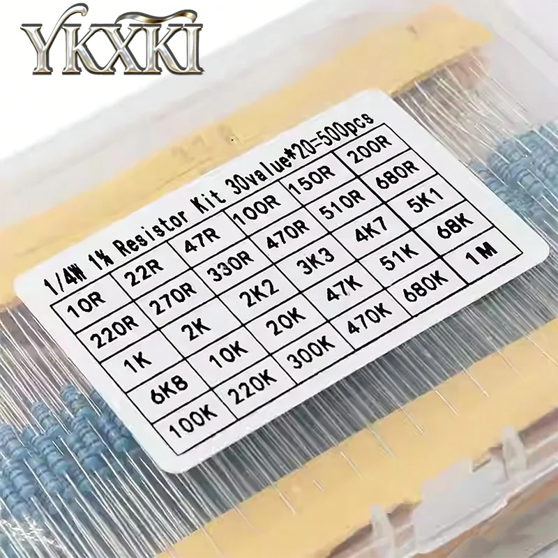 300pcs 600pcs 820pcs 1/4W 1% Metal Film Resistors Kit 10R Ohm ~1M Ohm 30Values 41Values Electronic Components Kit
