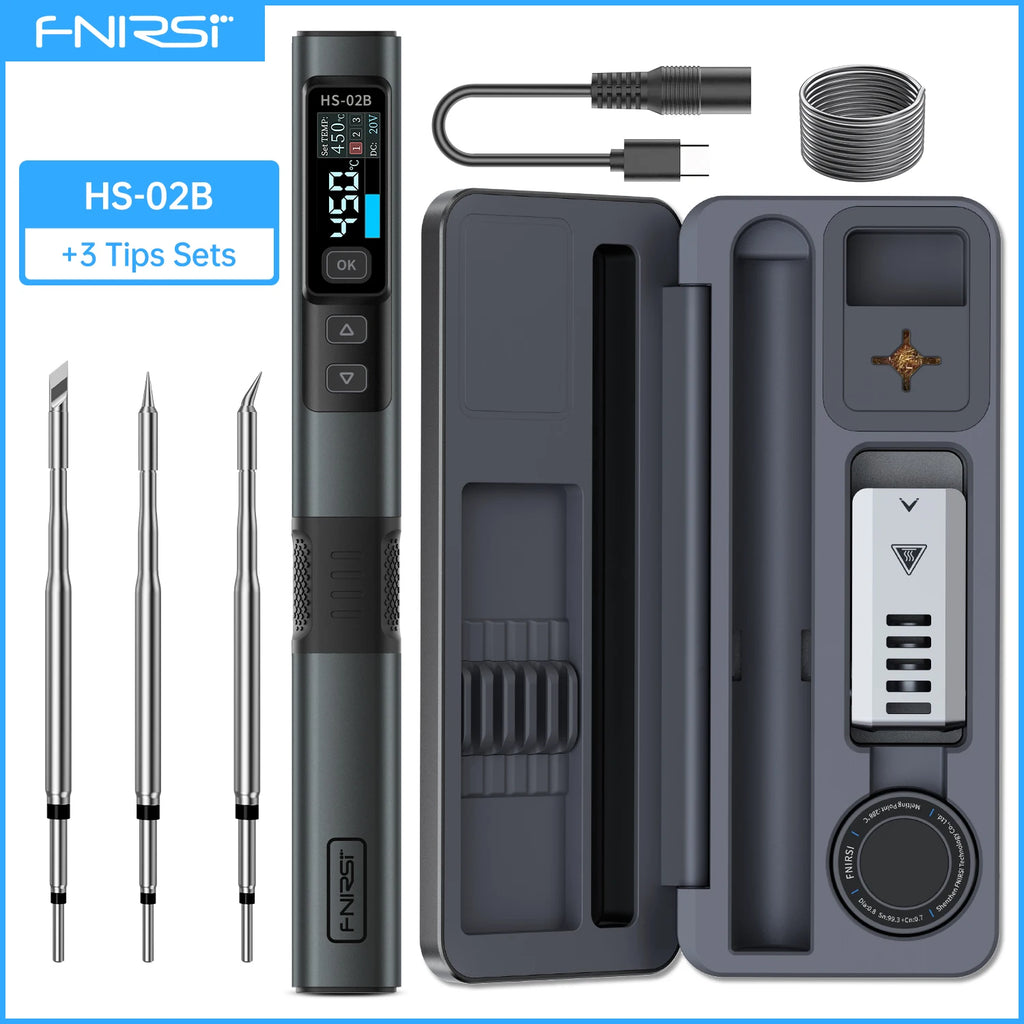 FNIRSI HS-02 Smart Electric Soldering Iron 100W 450° Adjustable Constant Temperature Portable Digital Soldering Station Welding