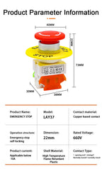 LAY7-11ZS Mushroom Head Emergency Stop Self-locking Button Switch Control Aperture Emergency Stop BButton LAY37