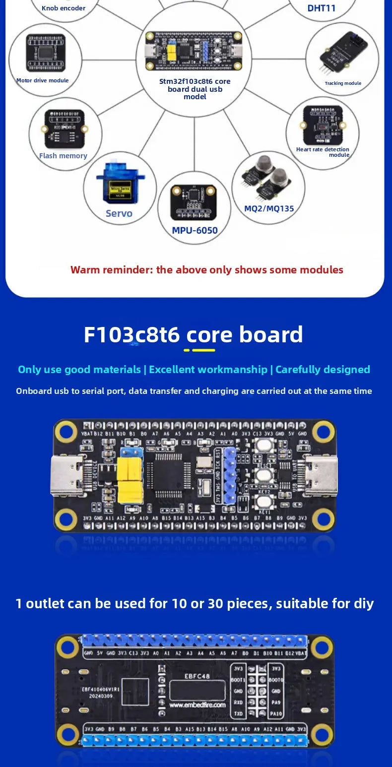 STM32 Development Board Starter Kit Advanced Kit STM32F103C8T6 Minimum ARM System Board Introductory More Than Ten Types A Set