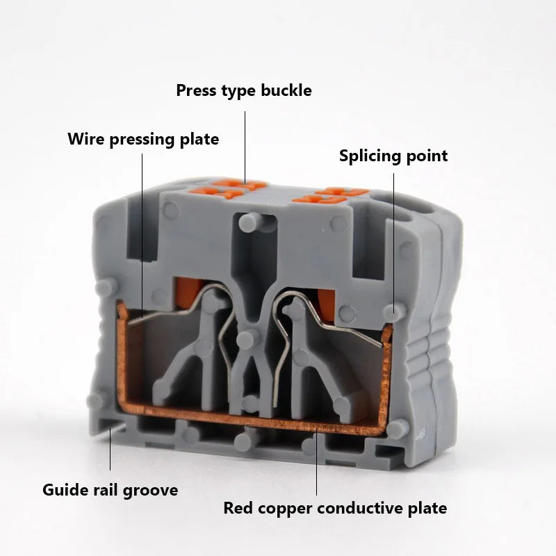 Wire Connectors Push-in Electrical Cable Terminal Block Multiple In Multiple Out Spliceable Mount On Din Rail With Fixing Hole
