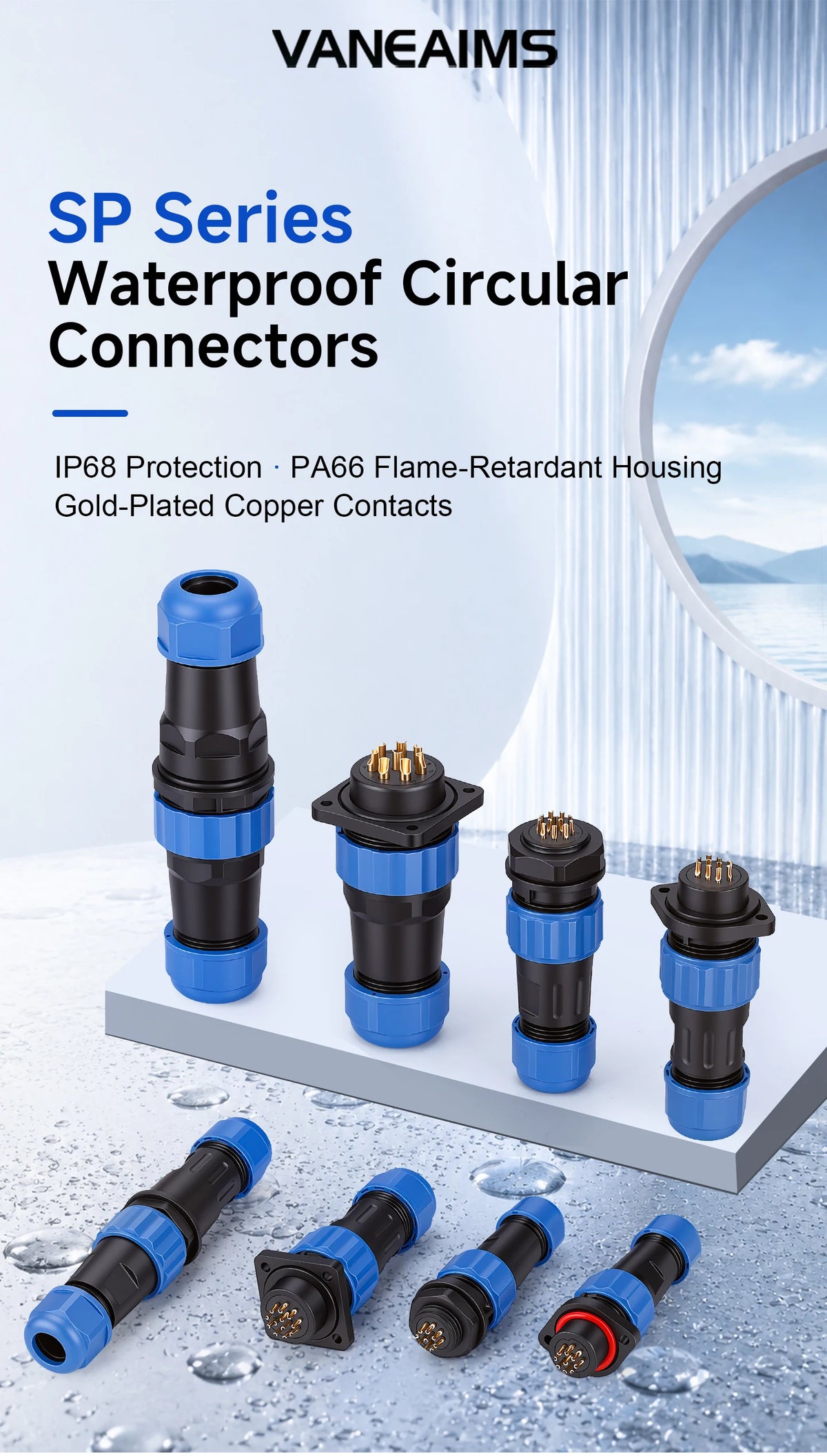 SP13 Connector Waterproof IP68 2pin 3pin 4pin 5pin 6pin 7pin Docking Male Plug Female Socket Cable Plug and Socket Connectors