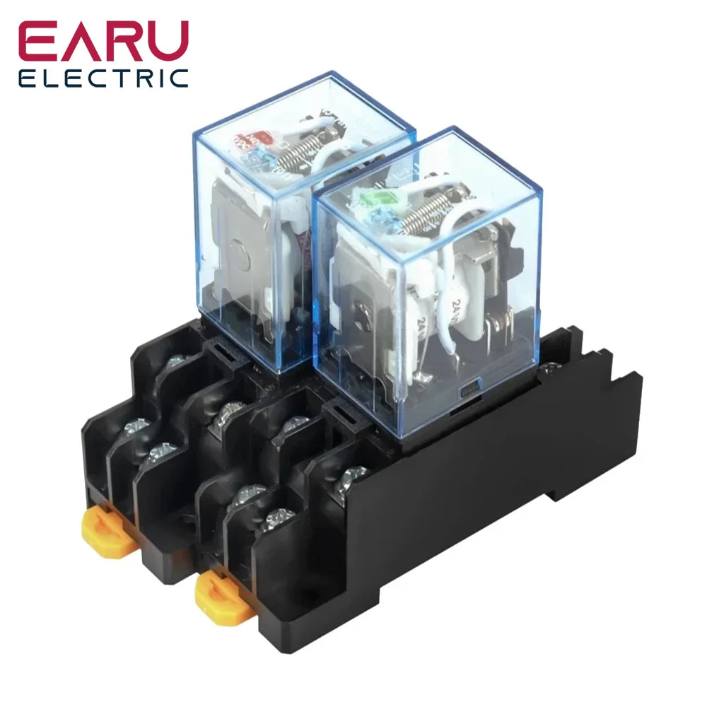 EARU 1Pcs LY2NJ HH62P Small Electromagnetic Relay 10A 8PIN Coil Power Relay DC12V DC24V AC110V AC220V With Socket Base DIN Rail