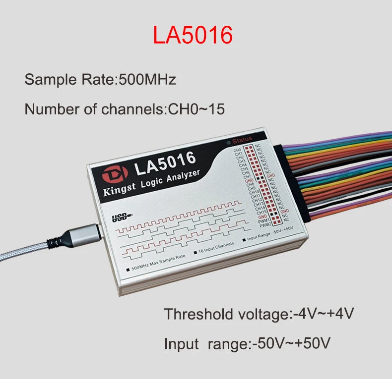 Kingst LA5016 USB Logic Analyzer 500M max sample rate,16Channels,10B samples, MCU,ARM,FPGA debug tool, English software