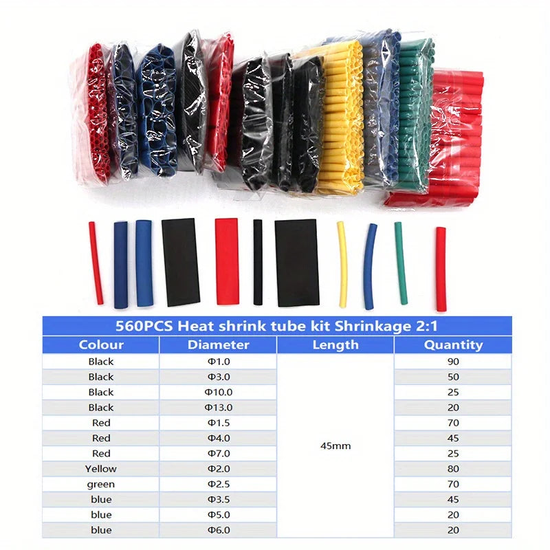Heat Shrink Wrapping Tube Kit 2:1 Insulation Sleeves for Electrical Cables Wire Connector and DIY Projects