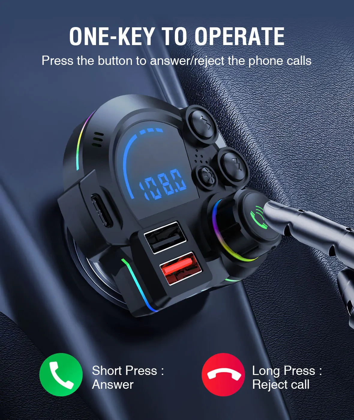 Bluetooth 5.3 FM Transmitter Handsfree Car AUX Radio Modulator MP3 Player with QC3.0 & PD20W Fast Charge Adapter Car Accessories