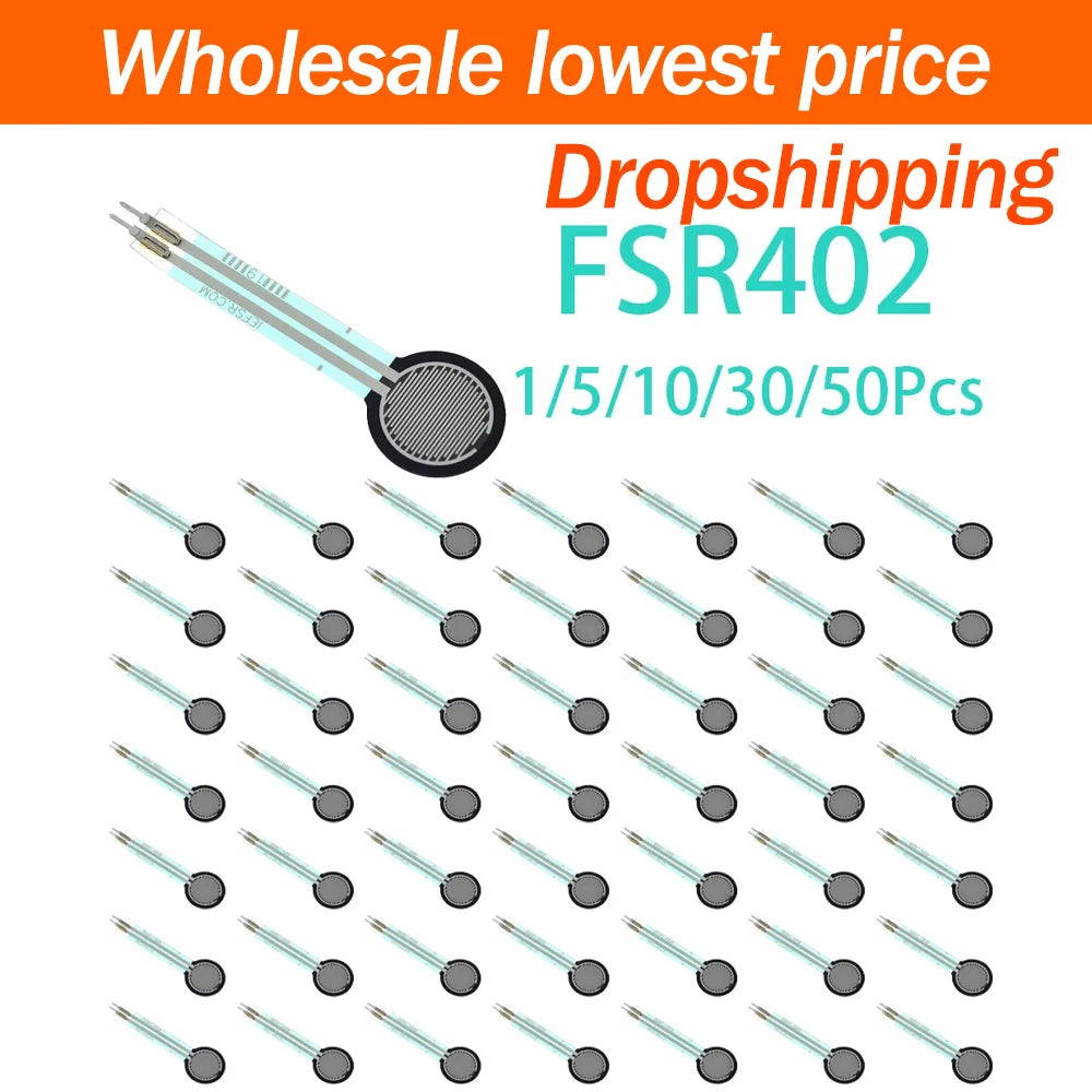 1/5/10/30/50Pcs FSR402 Resistive Thin Film Pressure Sensor Long Lead Wire Force Sensitive Resistor Pressure Detect Switch