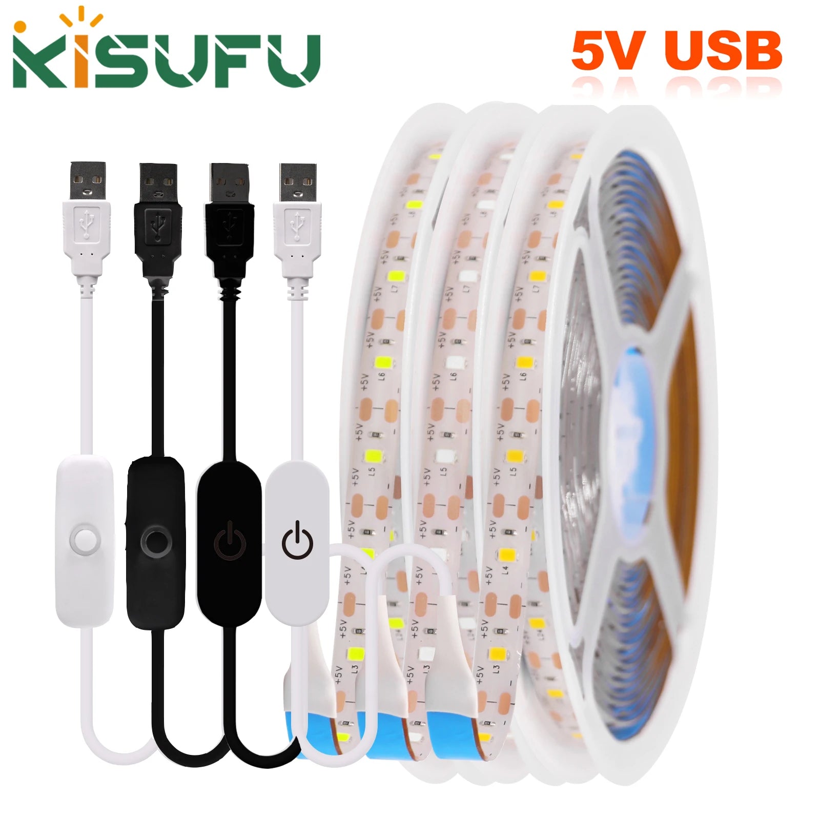 5V LED Strip Light USB Dimmer/Switch White Warm Blue Waterproof Adhesive Tape 2835 60LEDs Cabinet Room Night Lighting 1M 3M 5M